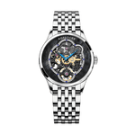 WATCHshopin Silver Steel Strap Agelocer Schwarzwald Series Ladies Black Mechanical Watches