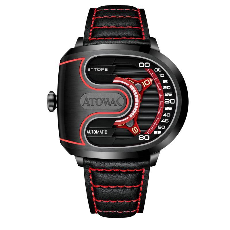 Atowak 手表 Atowak Ettore Drift 4-Arm Wandering Hour Black Red Watches