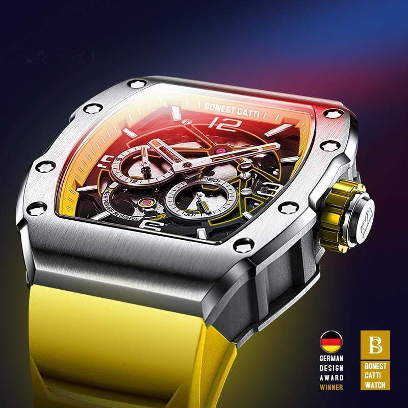 Bonest Gatti SuperSpeed Racing series watches 9903-YELLOW Bonest Gatti Men's Silver-Blue Yellow Automatic Watch, 9903 Rubber, Cool Unique and Unusual Watches