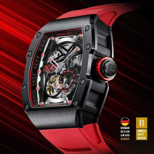 Bonest Gatti SuperSpeed Racing series watches Black Bonest Gatti 9901-A6-10 Rubber Black Mens Automatic watches, Cool Unique Mechanical Watch