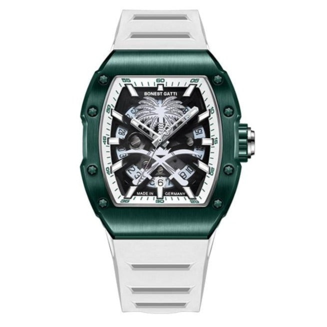 Bonest Gatti SuperSpeed Racing series watches Green-White Bonest Gatti 9904 Rubber Man's Green-White Coconut Tree Automatic Watch