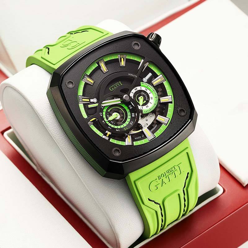 Gatti Racing Rubber Strap Bonest Gatti 6601 Leather Man's  Green Automatic Watch