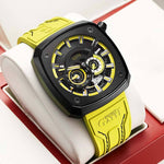 Gatti Racing Rubber Strap Bonest Gatti 6601 Leather Man's Yellow Automatic Watch