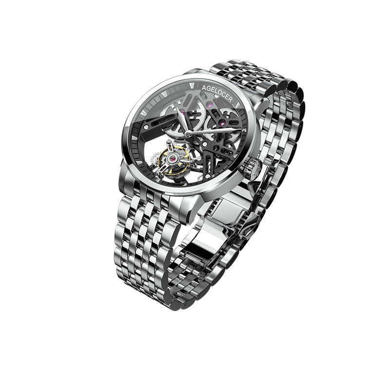 WATCHshopin Agelocer Tourbillon Series II Crystal Inlaid Men's Hollow Mechanical Watch