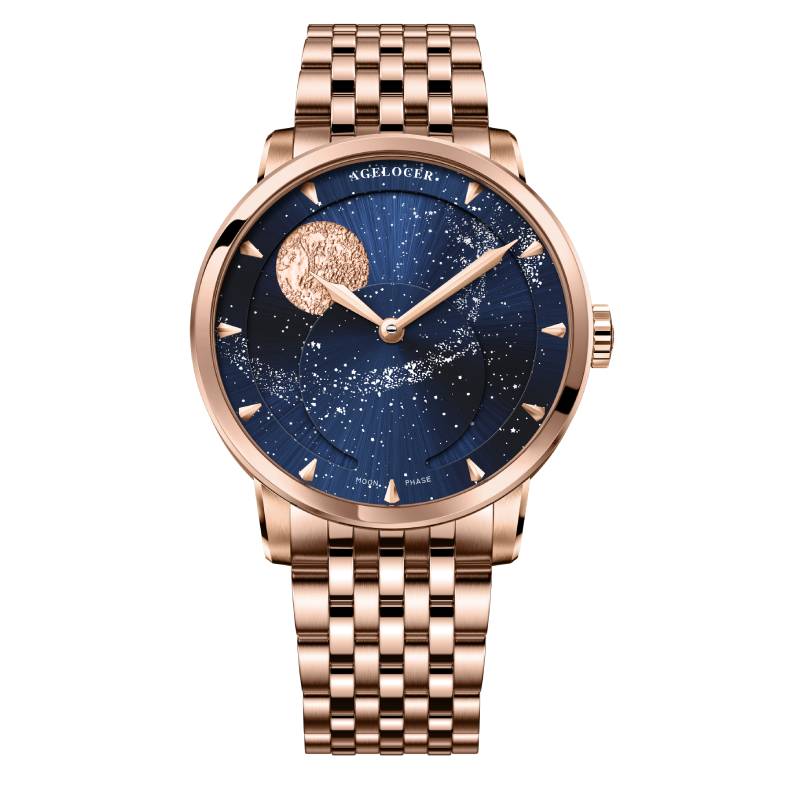 WATCHshopin Rose-gold Agelocer Astronomer Series II Stainless Steel Strap Men's Mechanical Watch