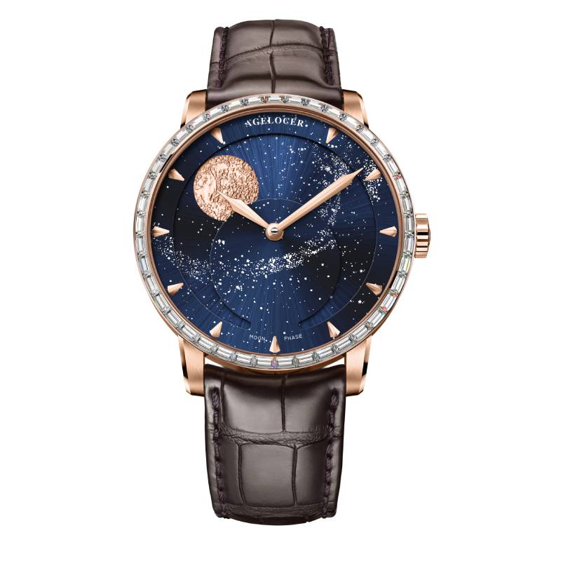 WATCHshopin Rose-gold inlaid crystals Agelocer Astronomer Series II Leather Men's Mechanical Watch