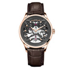 WATCHshopin Rose Gold-Leather Strap Agelocer Schwarzwald II Series Men's Hollow Black Mechanical Watch