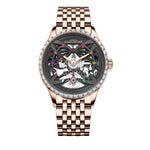 WATCHshopin Rose Gold-Steel Strap Agelocer Schwarzwald II Series Men's Hollow Crystal Inlaid Mechanical Watch