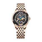 WATCHshopin Rose Gold Steel Strap Agelocer Schwarzwald Series Ladies Black Mechanical Watches