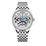 WATCHshopin Silver -Steel Strap Agelocer Schwarzwald II Series Men's Crystal Inlaid Hollow Mechanical Watch