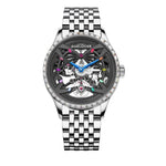 WATCHshopin Silver -Steel Strap Agelocer Schwarzwald II Series Men's Hollow Crystal Inlaid Mechanical Watch